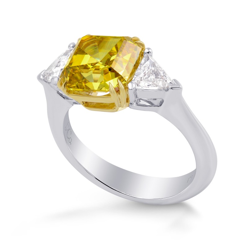Fancy Deep Yellow Asscher Cut 3 Stone Diamond Ring, SKU 113670 (3.75Ct TW)