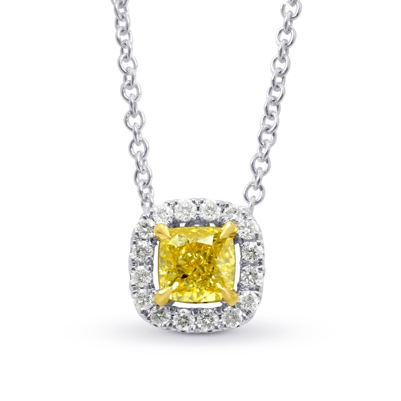 Fancy Intense Yellow Cushion Diamond Halo Pendant, SKU 116064 (0.65Ct TW)