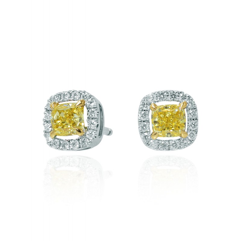 Fancy Intense Yellow Diamond Halo Earrings, SKU 116067 (1.39Ct TW)