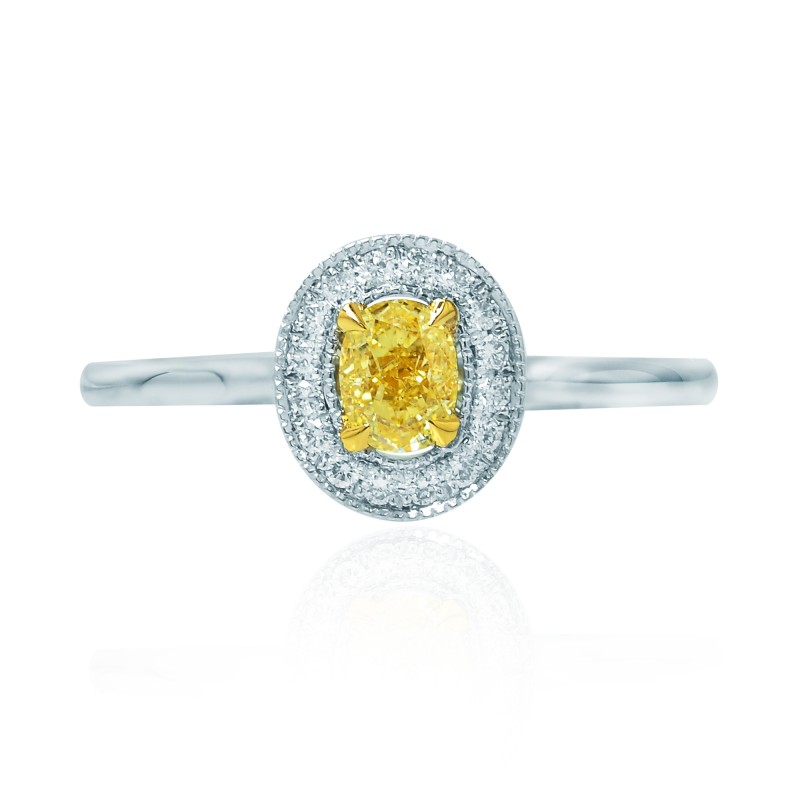 Fancy Intense Yellow Oval Diamond Halo Ring, SKU 116099 (0.38Ct TW)
