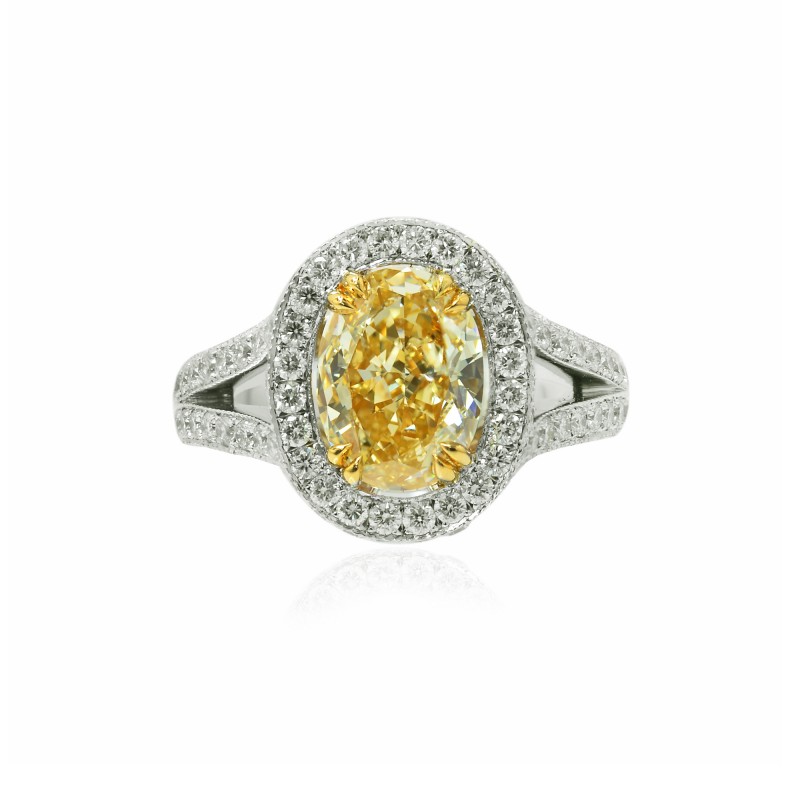 Fancy Yellow Oval Diamond Halo Ring, SKU 116570 (3.23Ct TW)