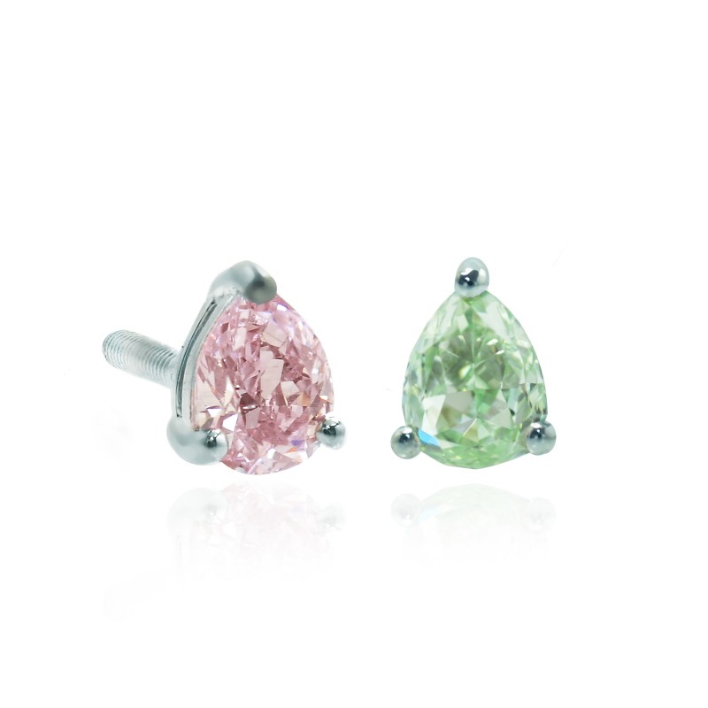 Fancy Intense Green & Fancy Light Purplish Pink Pear Diamond Stud Earrings, SKU 117503 (0.43Ct TW)
