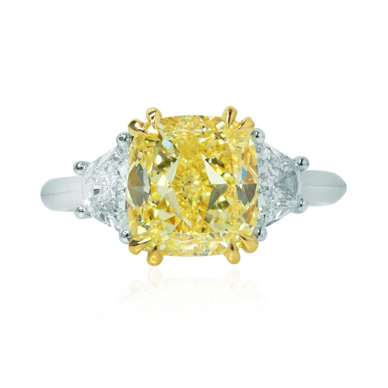 Fancy Yellow Cushion & Trapezoid Diamond Ring, SKU 118247 (4.36Ct TW)