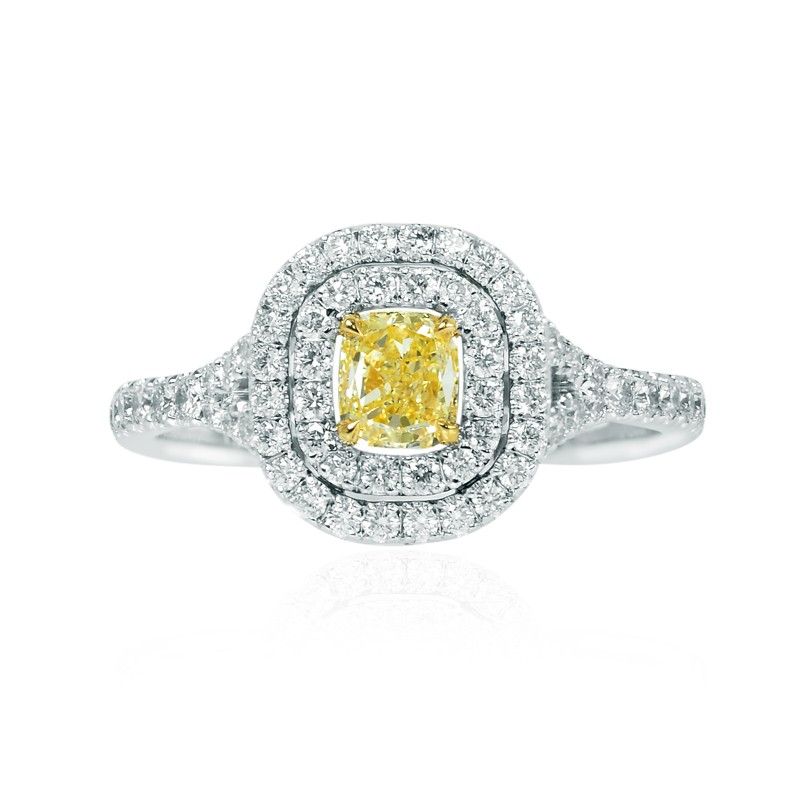 Fancy Yellow Cushion Diamond Double Halo Ring, SKU 119346 (0.99Ct TW)
