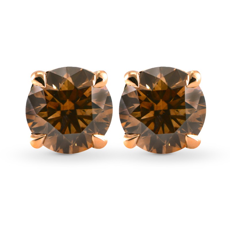 Fancy Deep Orangy Brown Diamond Solitaire Stud Earrings, SKU 126368 (0.47Ct TW)