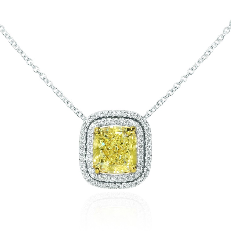 Fancy Light Yellow Cushion Diamond Double Halo Pendant, SKU 127871 (1.81Ct TW)