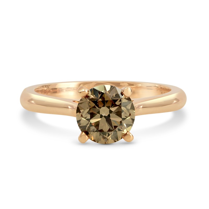 Fancy Yellow Brown Diamond Rose Gold Solitaire Ring, SKU 128382 (1.15Ct)