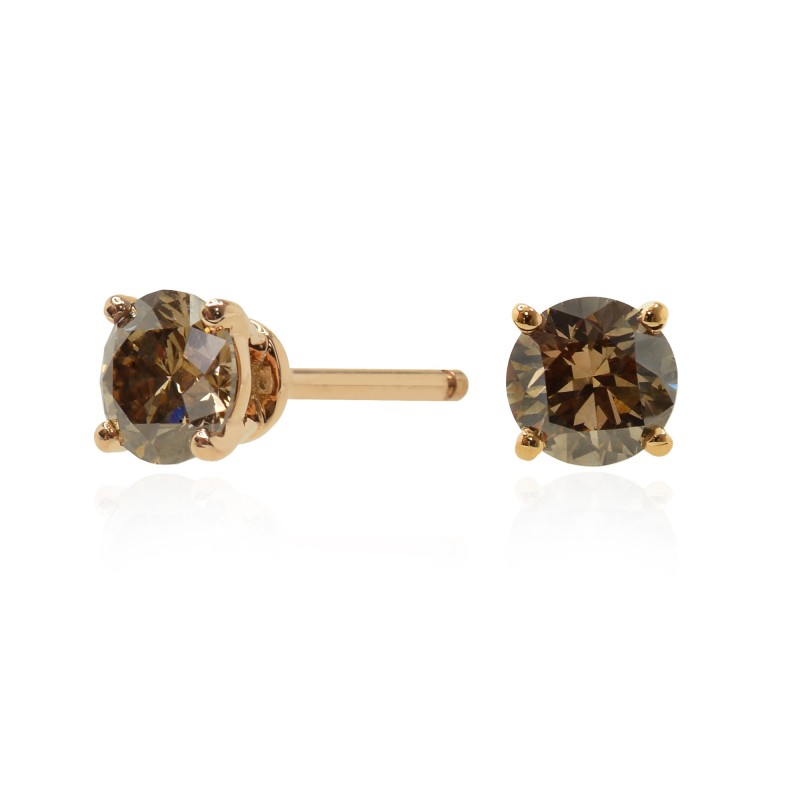 Fancy Brown Round Brilliant Diamond Rose Gold Ear Studs - Sienna Collection, SKU 128390 (1.24Ct TW)