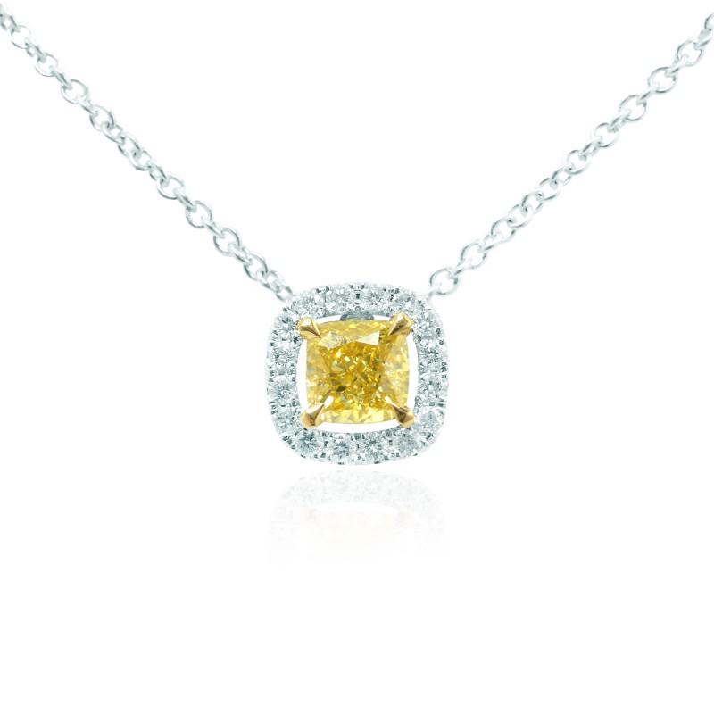 Internally Flawless Fancy Yellow Cushion Diamond Pendant, SKU 128506 (0.68Ct TW)