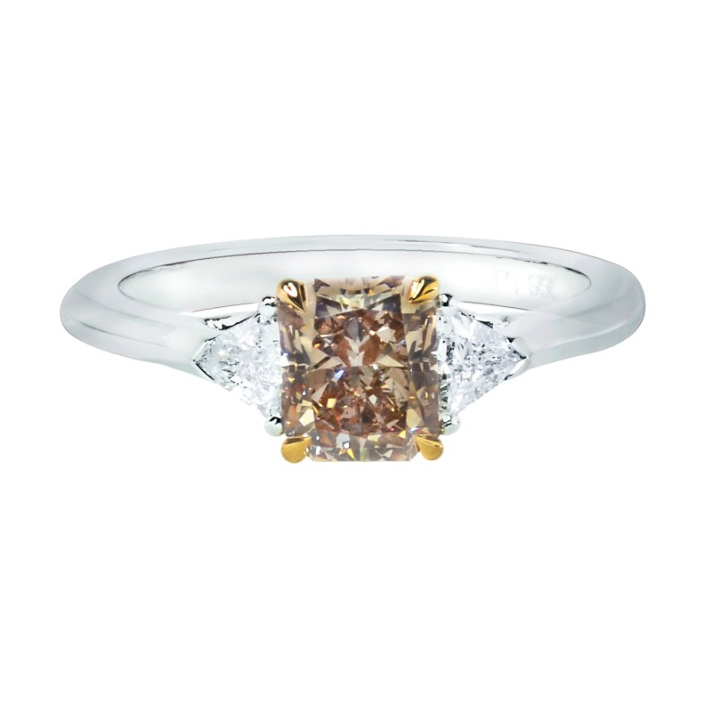 Fancy Yellowish Brown Radiant Cut and Triangle 3 Stone Ring., SKU 128732 (1.44Ct TW)