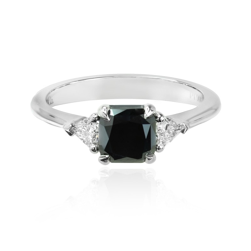 Natural Fancy Black Cushion Cut and Triangle Diamond Ring, SKU 129022 (2.43Ct TW)