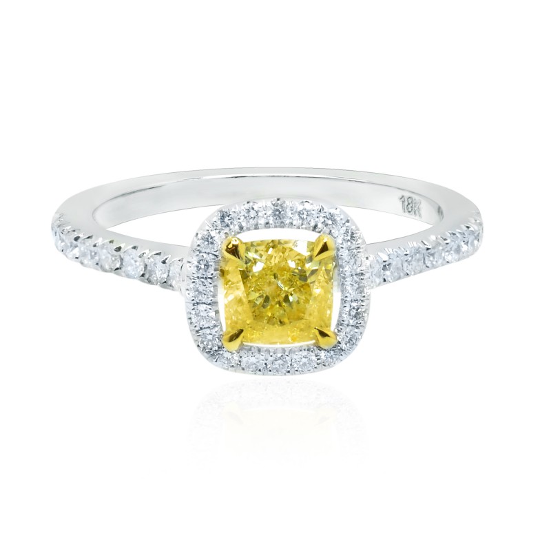 Fancy Yellow Cushion Diamond Halo Ring, SKU 130681 (0.99Ct TW)