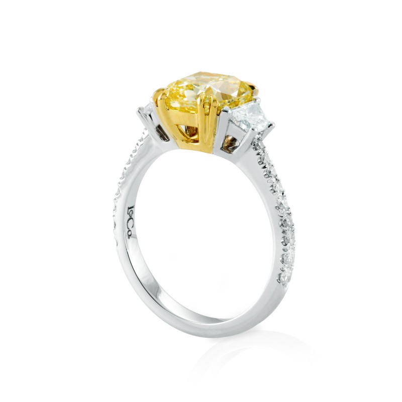 Fancy Yellow Cushion Diamond Ring with Trapezoids, SKU 132962 (3.07Ct TW)