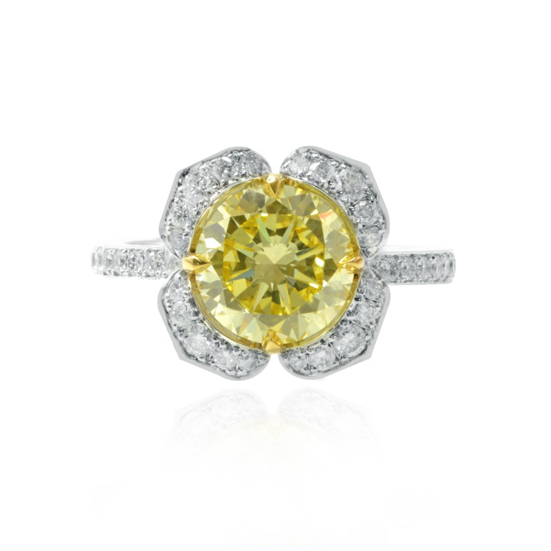 Fancy Intense Yellow Round Diamond Floral Halo Ring, SKU 133759 (2.30Ct TW)