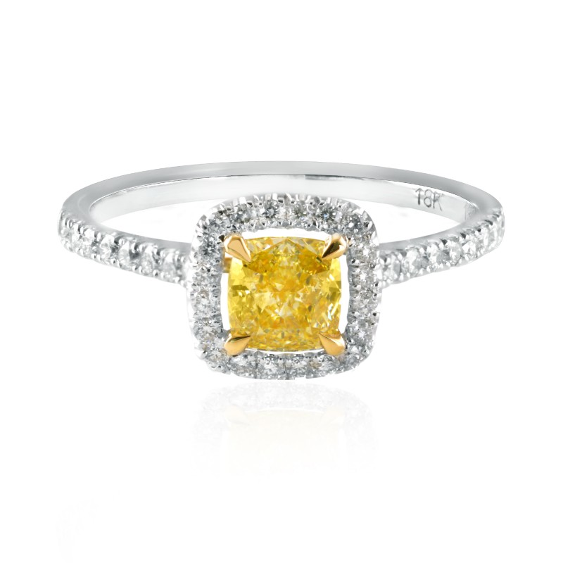 Fancy Yellow Diamond Halo Ring, SKU 134014 (0.78Ct TW)