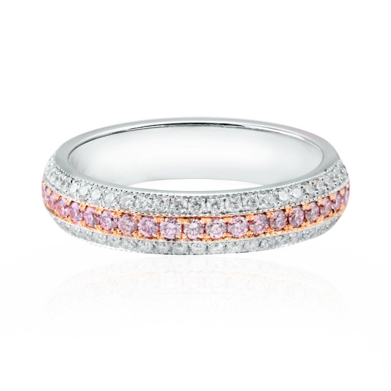 Fancy Pink and White Pave Diamond Milgrain Wedding Band, SKU 134305 (0.64Ct TW)