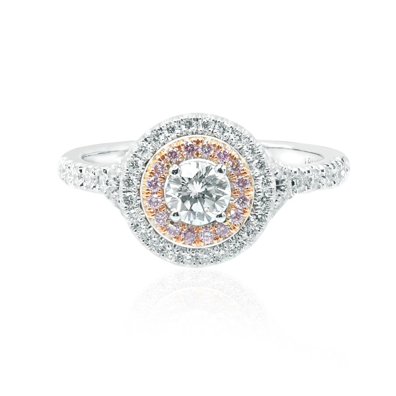 Round White and Pink Diamond Double Halo Ring, SKU 138033 (0.65Ct TW)