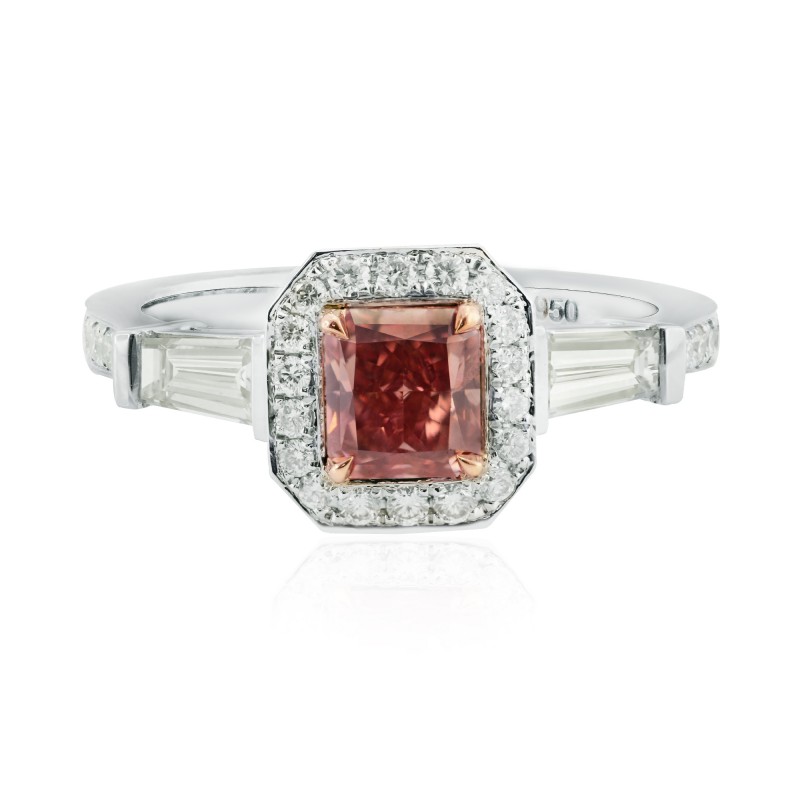 Fancy Deep Pink Radiant Diamond Halo Ring with Tapers, SKU 140933 (1.68Ct TW)