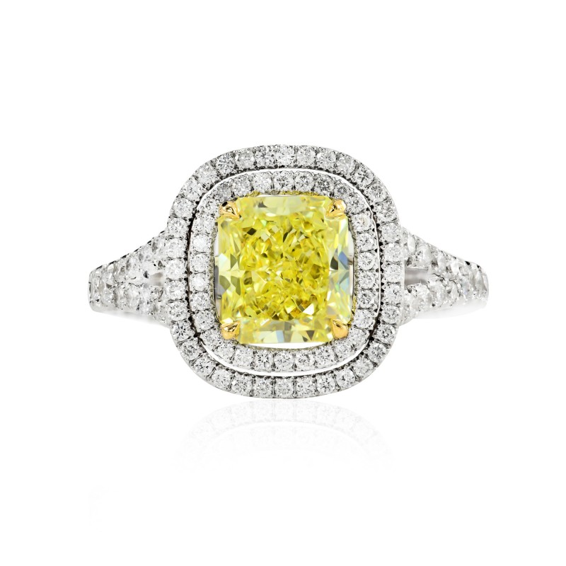 Radiant Fancy Vivid Yellow Halo Ring, ARTIKELNUMMER 142046 (2,63 Karat TW)