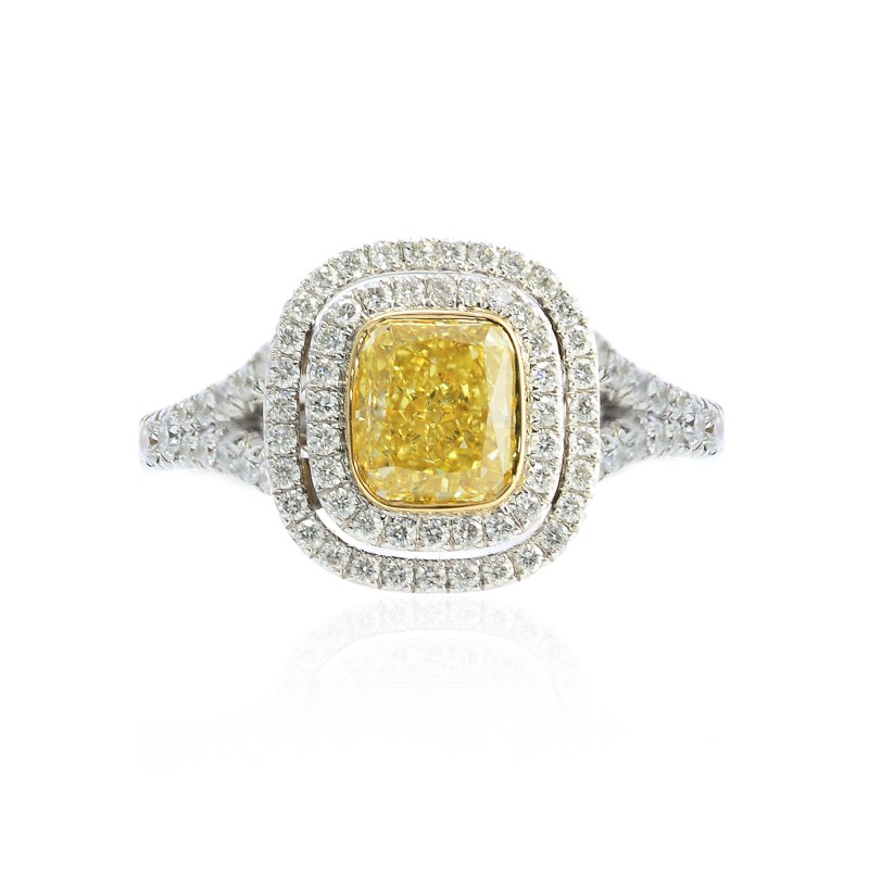 Fancy Intense Yellow Cushion Diamond Halo Ring, ARTIKELNUMMER 142735 (2,04 Karat TW)