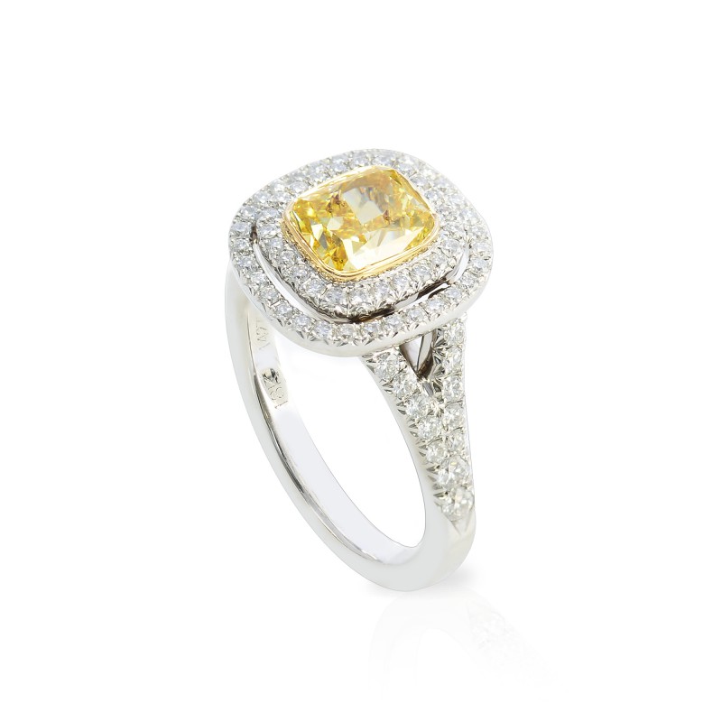 Fancy Intense Yellow Cushion Diamond Halo Ring, SKU 142735 (2.04Ct TW)