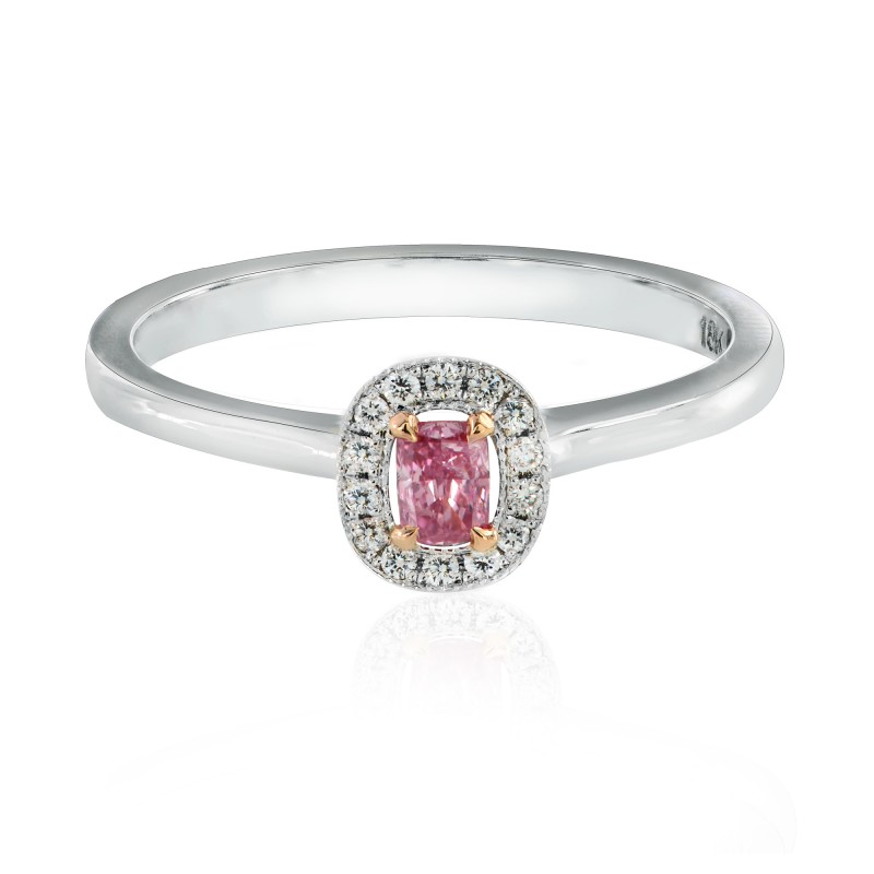 Fancy Intense Purplish Pink Cushion diamond halo ring, SKU 143038 (0.18Ct TW)