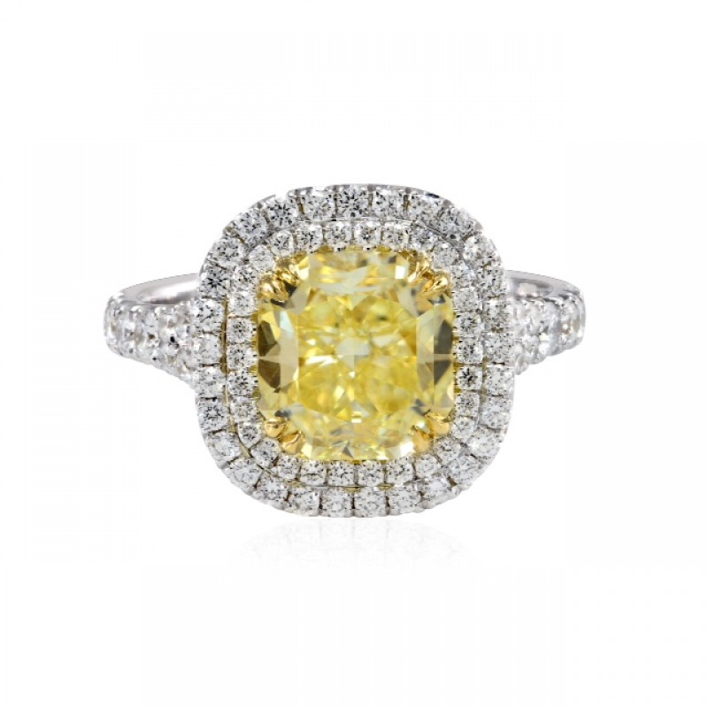 Fancy Yellow Radiant Diamond Double Halo Ring, SKU 144301 (3.30Ct TW)