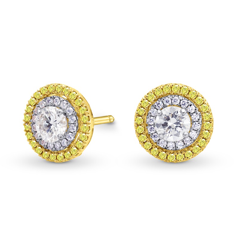 White and Fancy Intense Yellow Diamond Double Halo Earrings, SKU 144854 ...