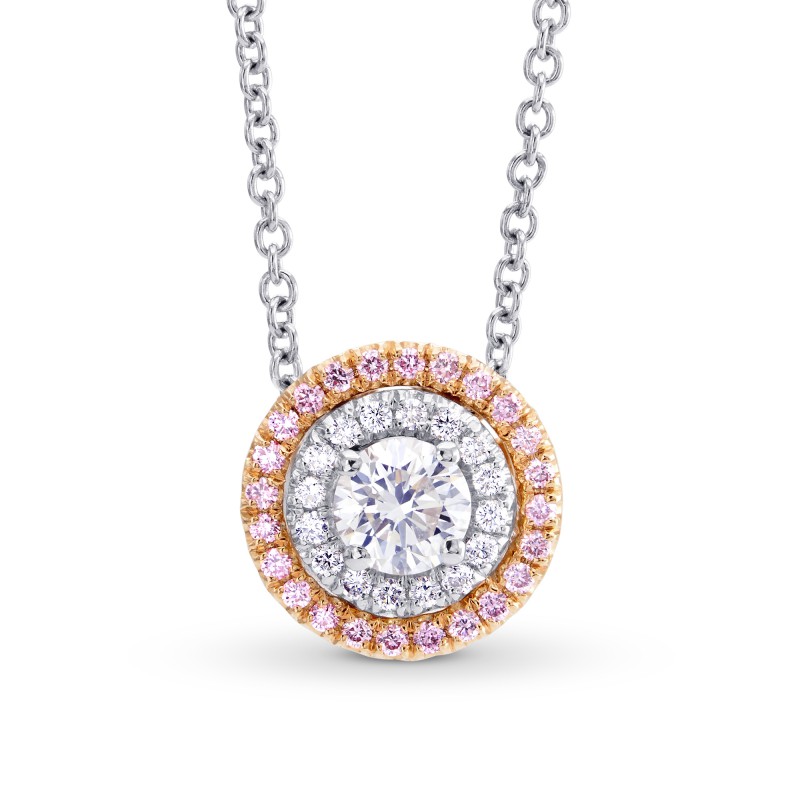 Round White and Fancy Light Pink Diamond Double Halo Pendant, SKU 144855 (0.56Ct TW)