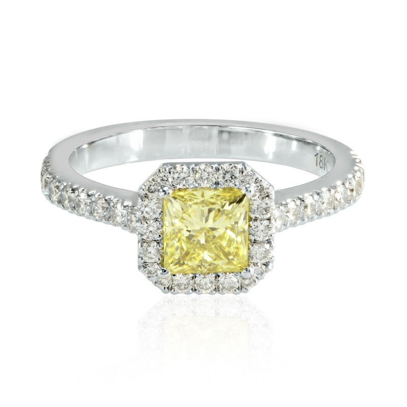 Fancy Intense Princess cut diamond Halo Ring, SKU 145158 (1.22Ct TW)