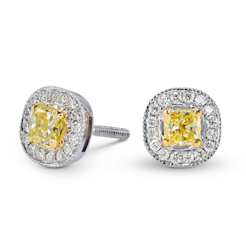 Fancy Yellow Radiant Diamond Halo Earrings, ARTIKELNUMMER 145521 (0,58 Karat TW)