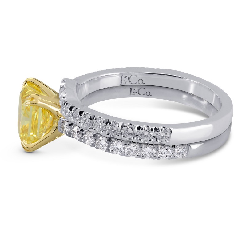 Fancy Vivid Yellow  Radiant Diamond  Wedding  Ring  Set SKU 
