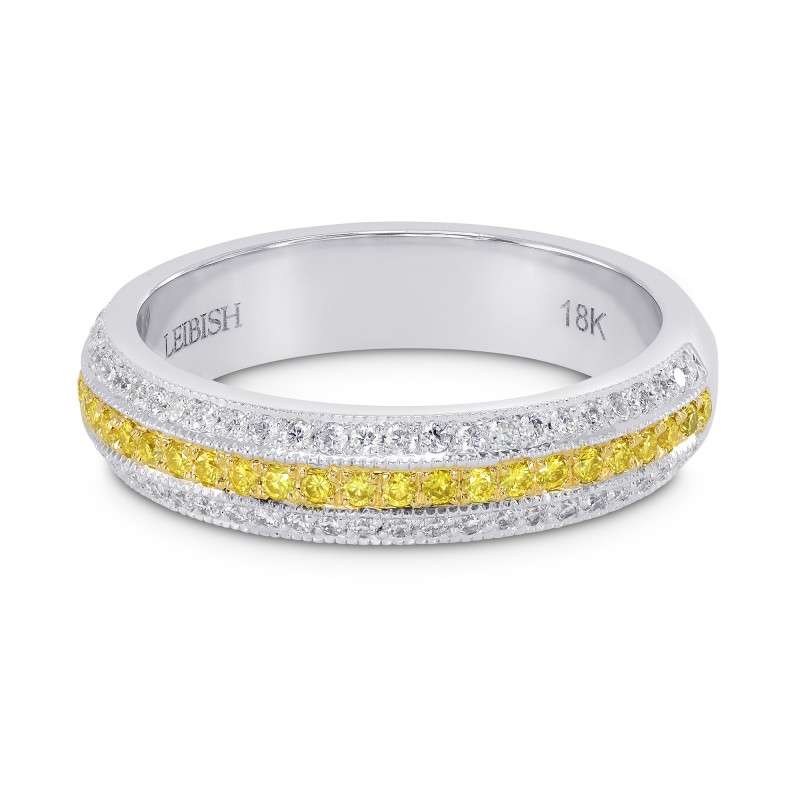 Fancy Vivid Yellow and White Pave Diamond Milgrain Band Ring, ARTIKELNUMMER 147887 (0,69 Karat TW)