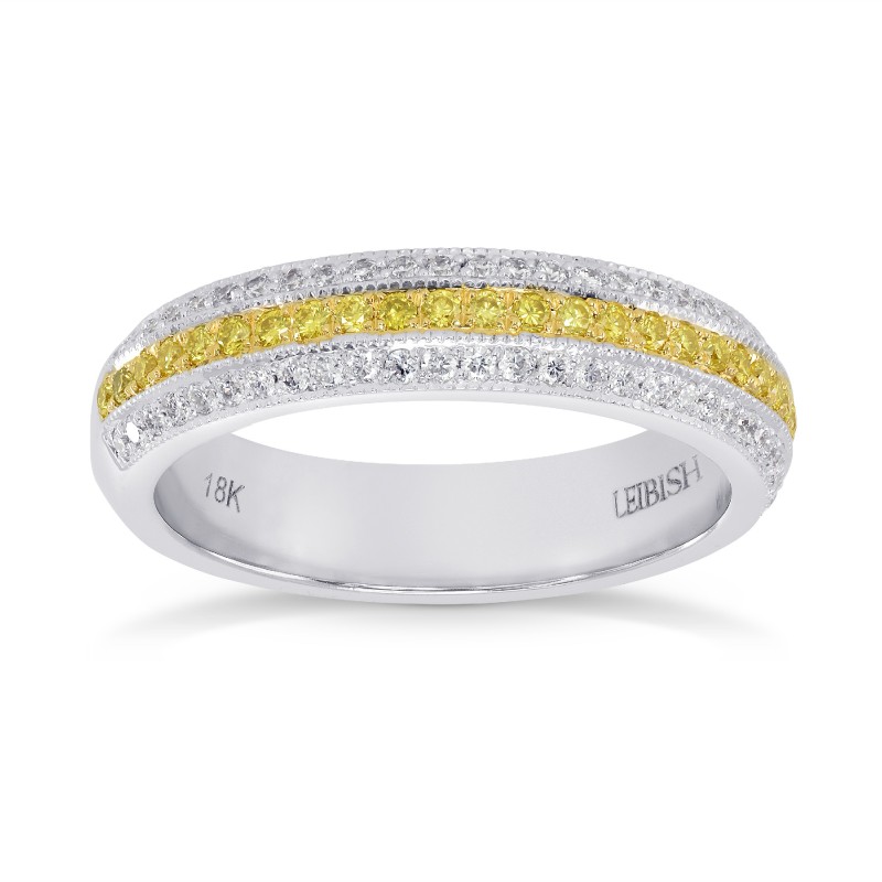 Fancy Intense Yellow and White Pave Diamond Milgrain Band Ring, SKU 147888 (0.58Ct TW)