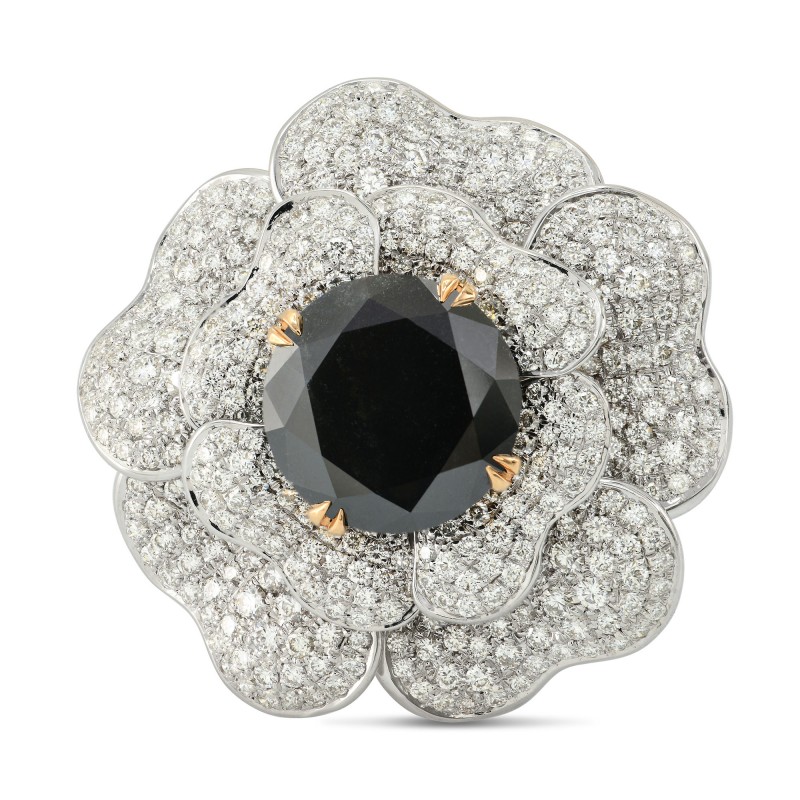 Fancy Black and Pave Diamond Flower Ring, ARTIKELNUMMER 149356 (7,25 Karat TW)