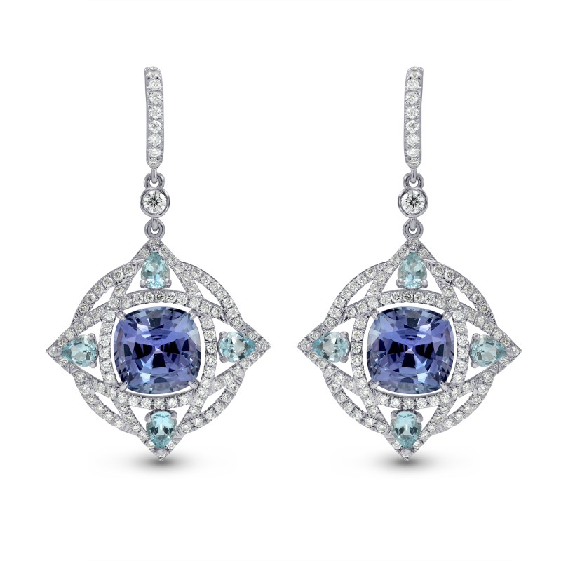 Tanzanite and Aquamarine Drop Diamond Earrings, SKU 152079 (7.48Ct TW)