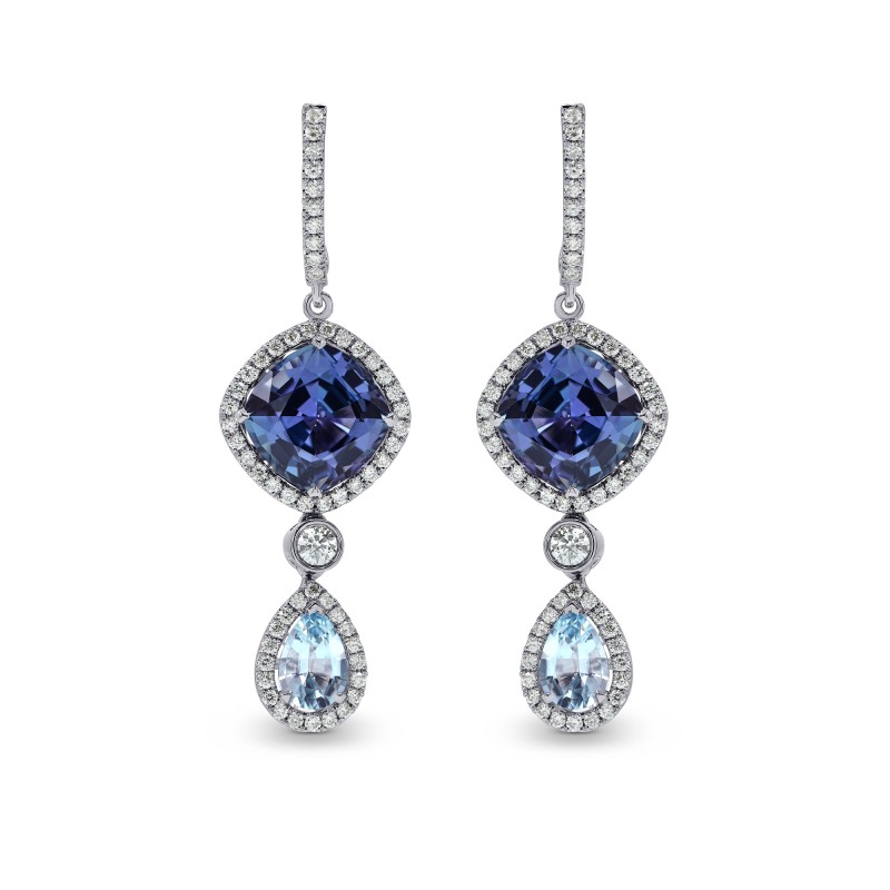 Tanzanite and Aquamarine Diamond Drop Earrings, SKU 154598 (7.00Ct TW)