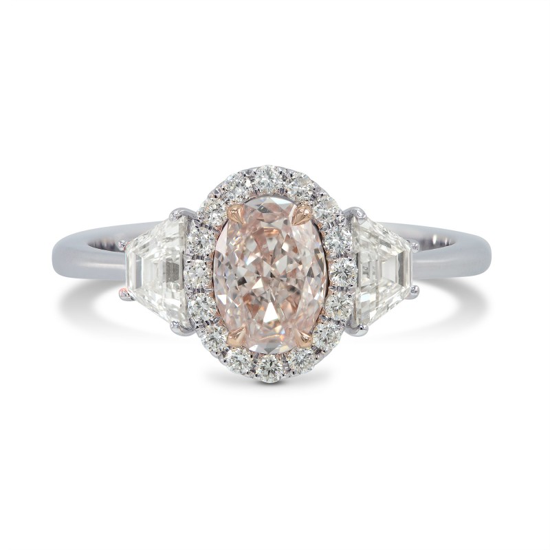 Light Brown Pink Oval and Trapezoid Diamond Halo Ring, SKU 157077 (1.26Ct TW)