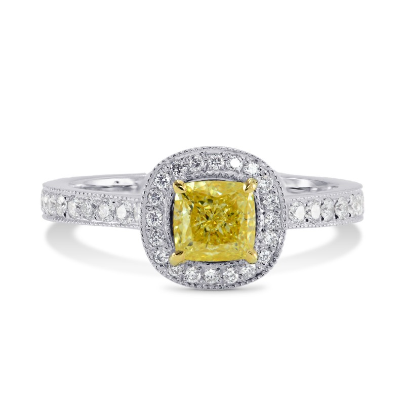 Fancy Intense Yellow Cushion Diamond Halo Ring, SKU 157741 (0.83Ct TW)