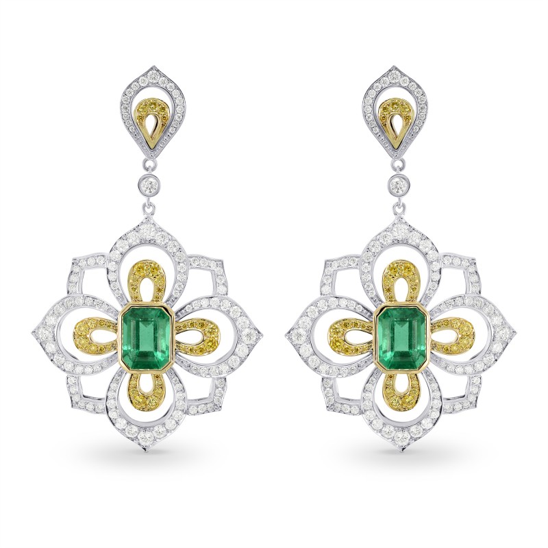 Emerald and Fancy Intense Yellow Diamond Drop Earrings, SKU 160164 (5 ...