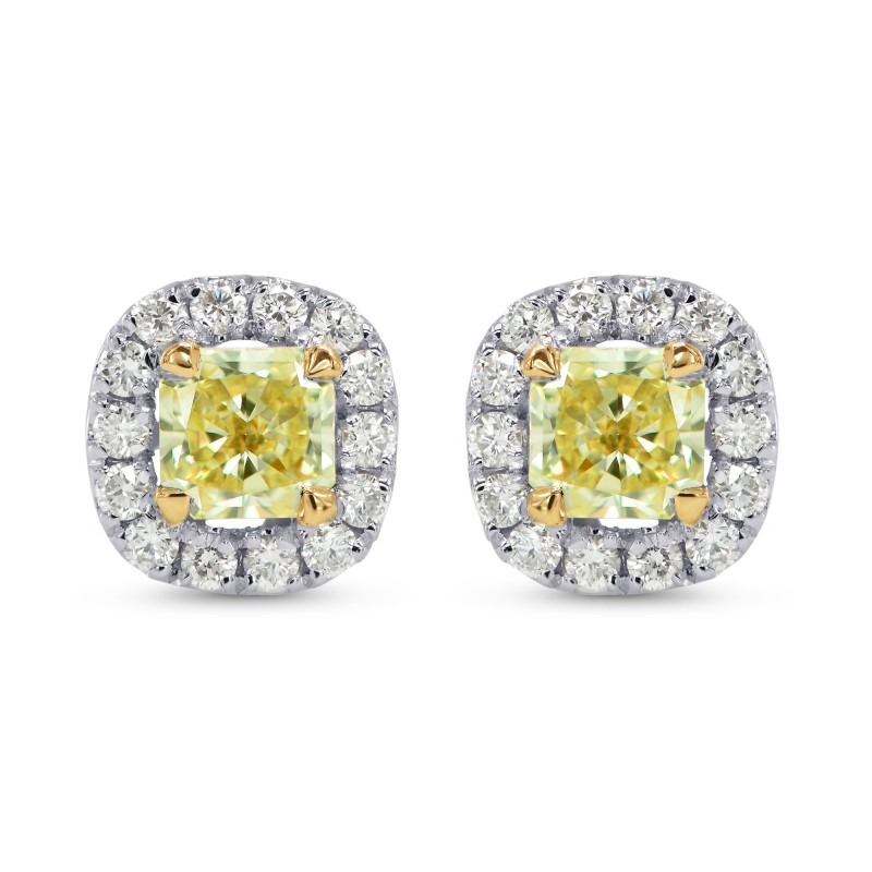 Fancy Yellow Radiant Diamond Halo Earrings, SKU 164316 (0.63Ct TW)