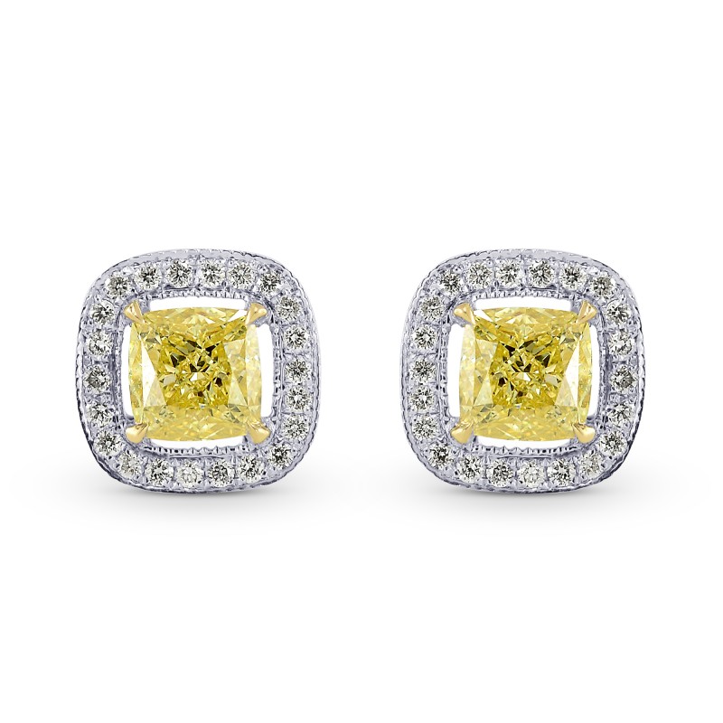Fancy Intense Yellow Cushion Diamond Halo Earrings, SKU 169925 (0.98Ct TW)