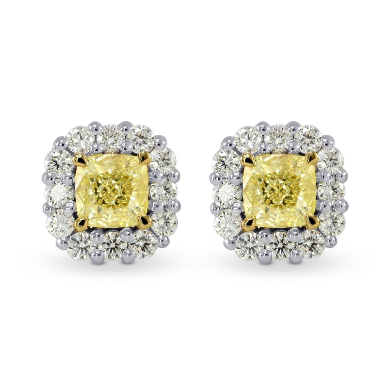 Fancy Yellow Cushion Diamond Halo Earrings, SKU 170030 (1.93Ct TW)