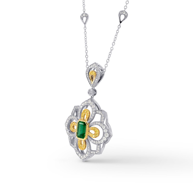 Vivid Green Emerald & Fancy Intense Yellow Diamond Necklace, SKU 170324 ...