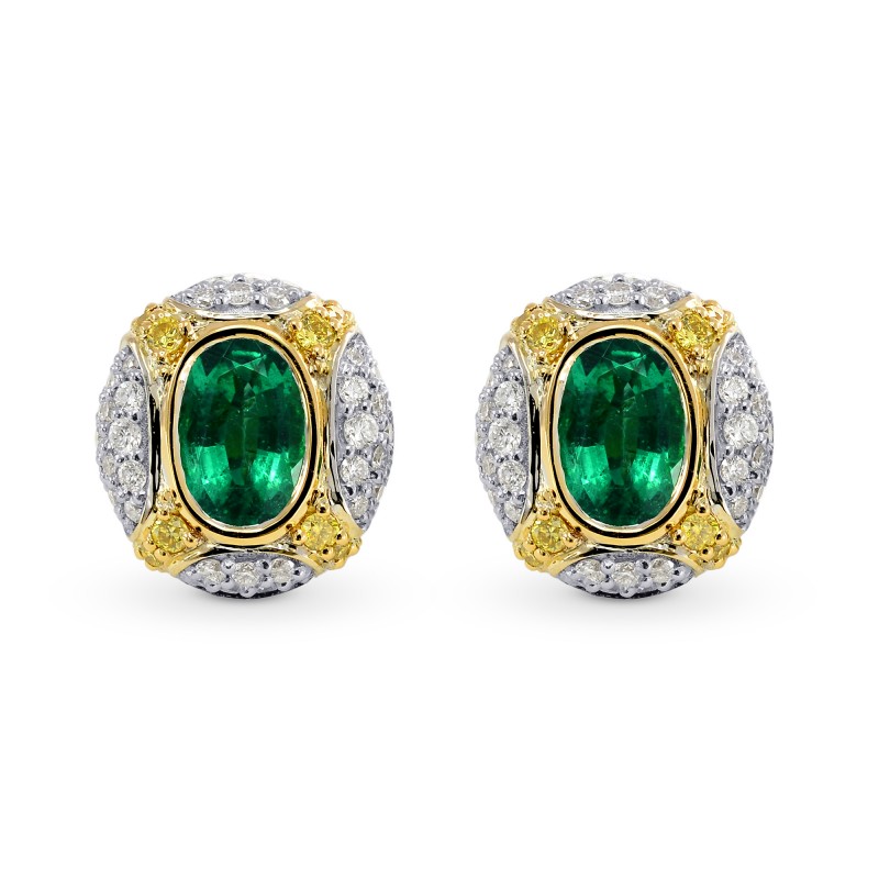 Oval Emerald and Intense Yellow Diamond Earrings, ARTIKELNUMMER 170366 (1,28 Karat TW)