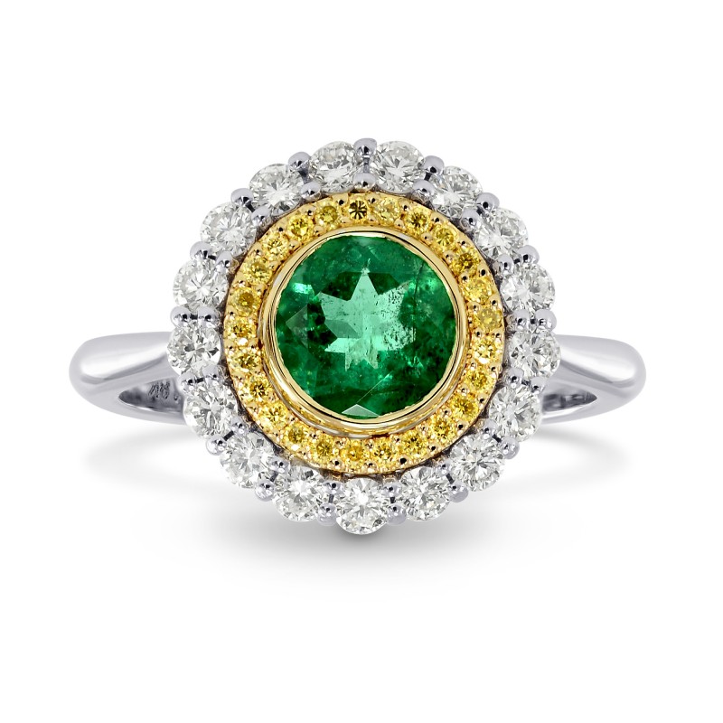 Round Emerald & Yellow Diamond Double Halo Ring, SKU 170561 (1.11Ct TW)
