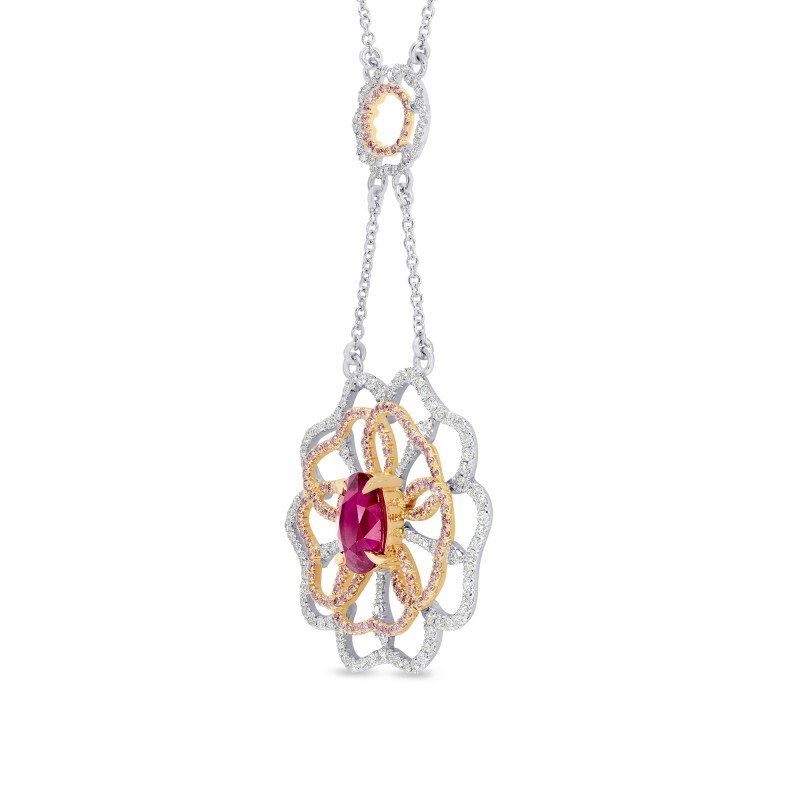 Ruby and Pink Diamond Flower Necklace, SKU 170727 (3.27Ct TW)