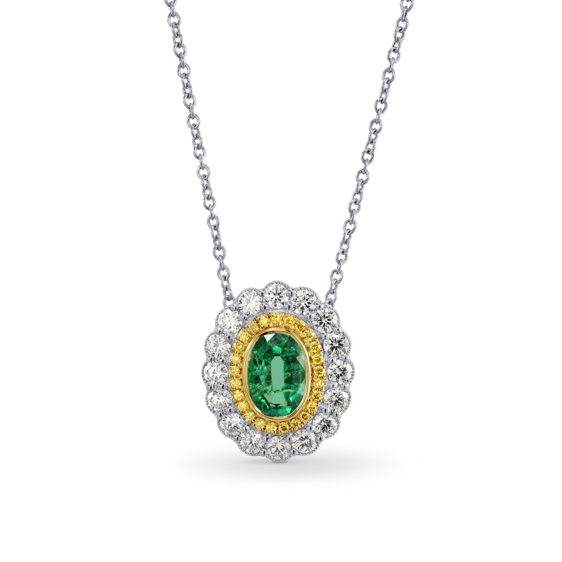 Oval Emerald and Fancy Intense Yellow Diamond Pendant, SKU 170927 (1 ...