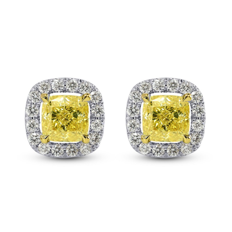 Fancy Intense Yellow Cushion Diamond Earrings, SKU 171769 (1.79Ct TW)