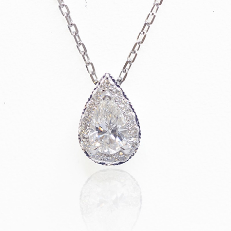 Collection Color Pear Diamond Halo Pendant with a Pave Mill Grain border, SKU 17251 (0.46Ct TW)